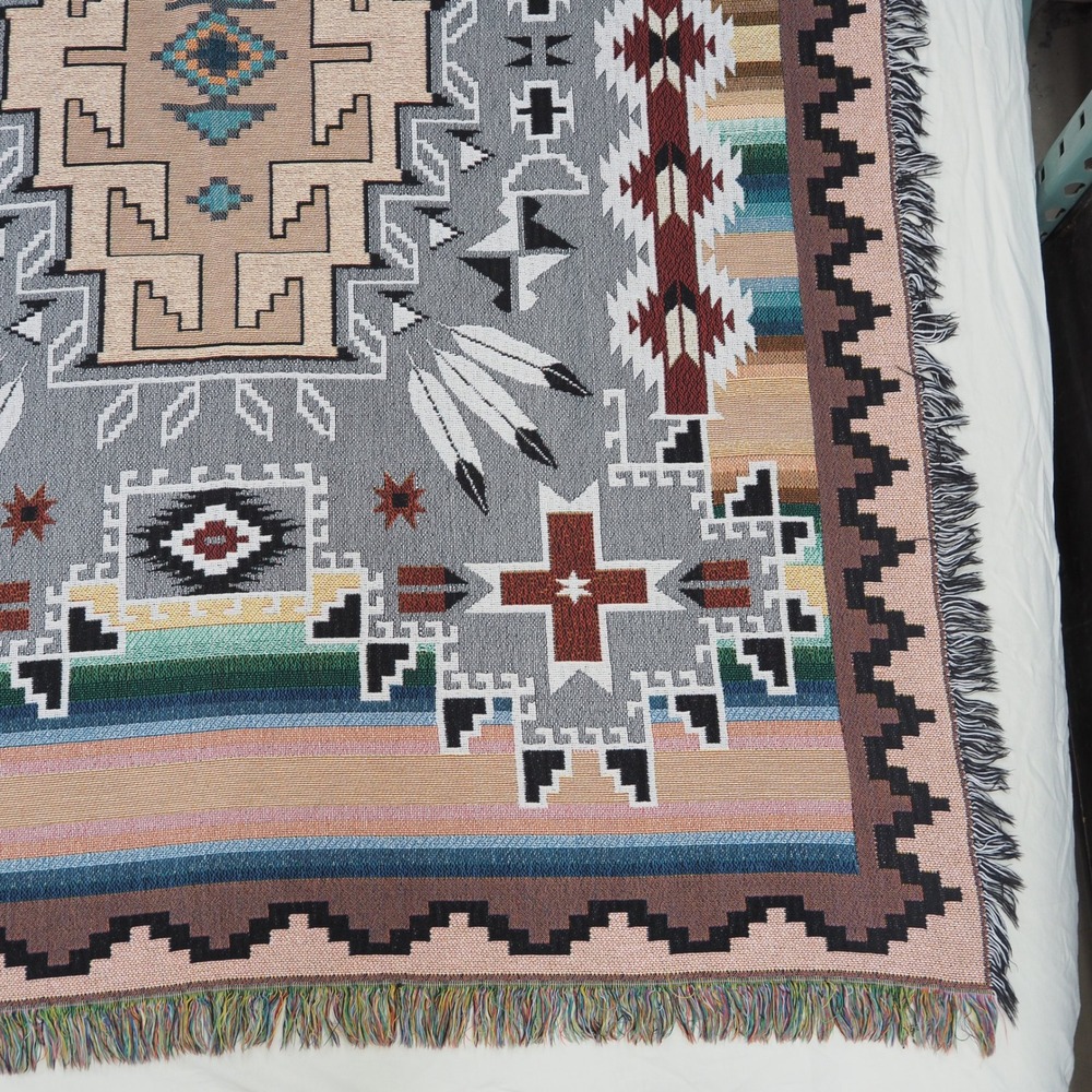 Vintage Southwestern Geometric Aztec Tapestry Tribal Blanket Throw Woven USA - Picture 12 of 12